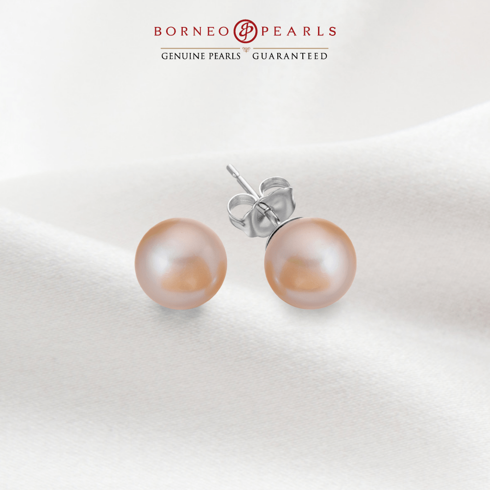 7-8mm Round Pearl Earrings in 9K White Gold / 925 Silver