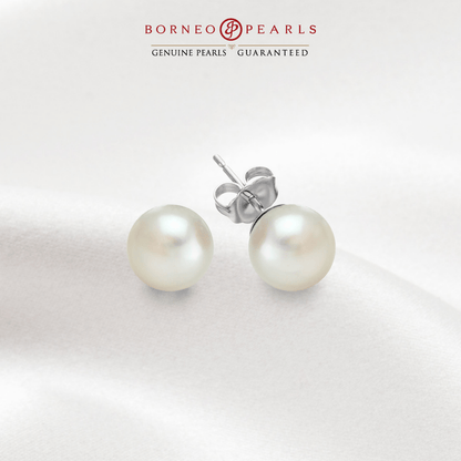 7-8mm Round Pearl Earrings in 9K White Gold / 925 Silver