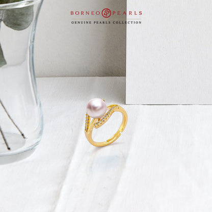 Swirl Ribbon Adjustable Pearl Ring