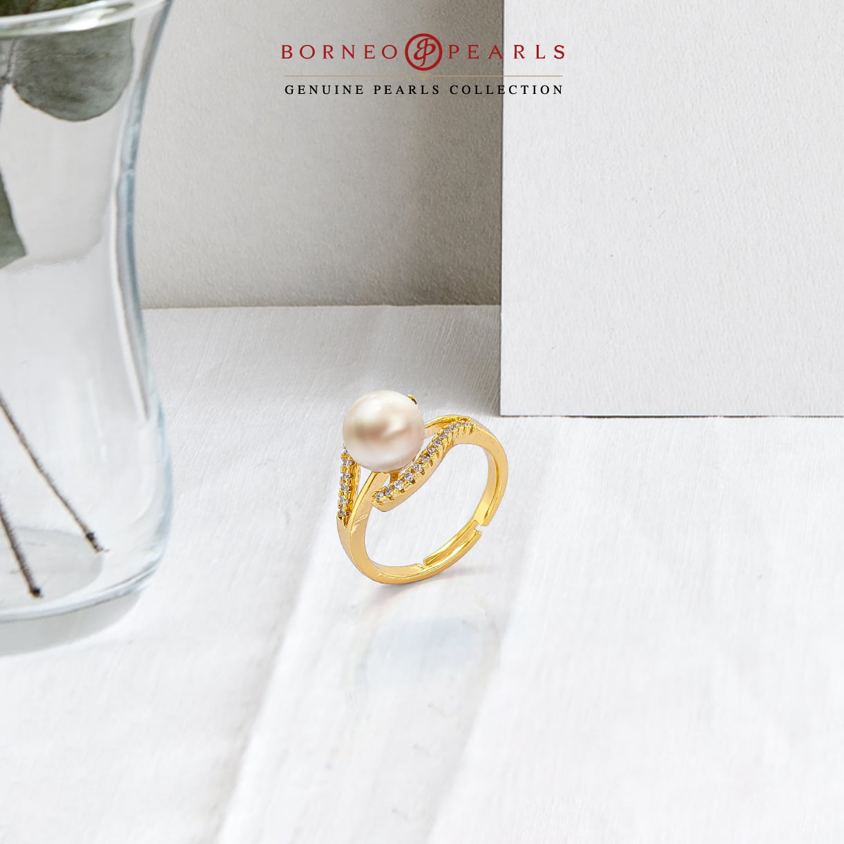 Swirl Ribbon Adjustable Pearl Ring