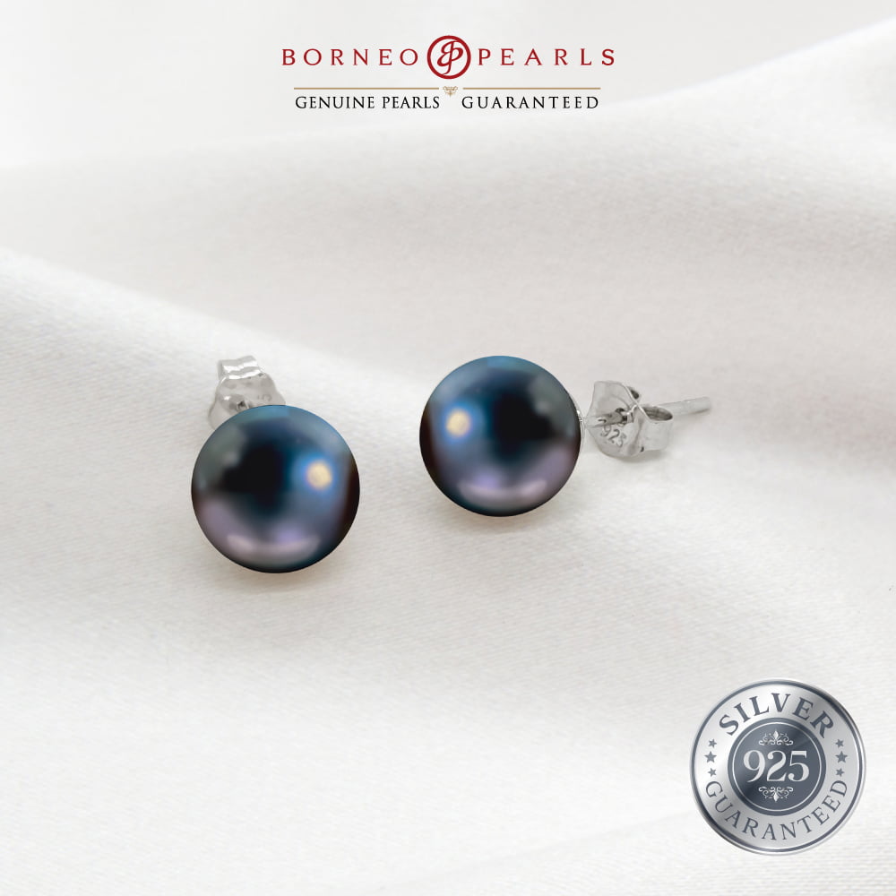 7-8mm Round Pearl Earrings in 9K White Gold / 925 Silver