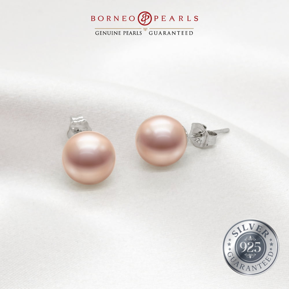 7-8mm Round Pearl Earrings in 9K White Gold / 925 Silver