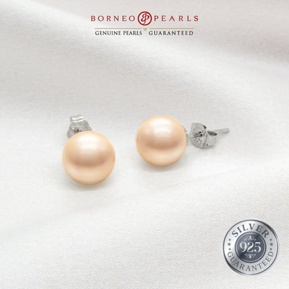 7-8mm Round Pearl Earrings in 9K White Gold / 925 Silver