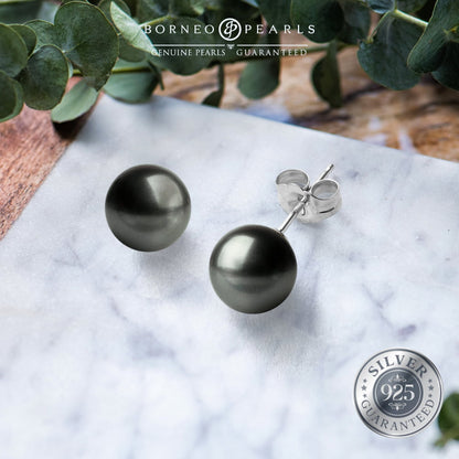 9-10mm Lustrous Round Pearl Stud in 925 Silver