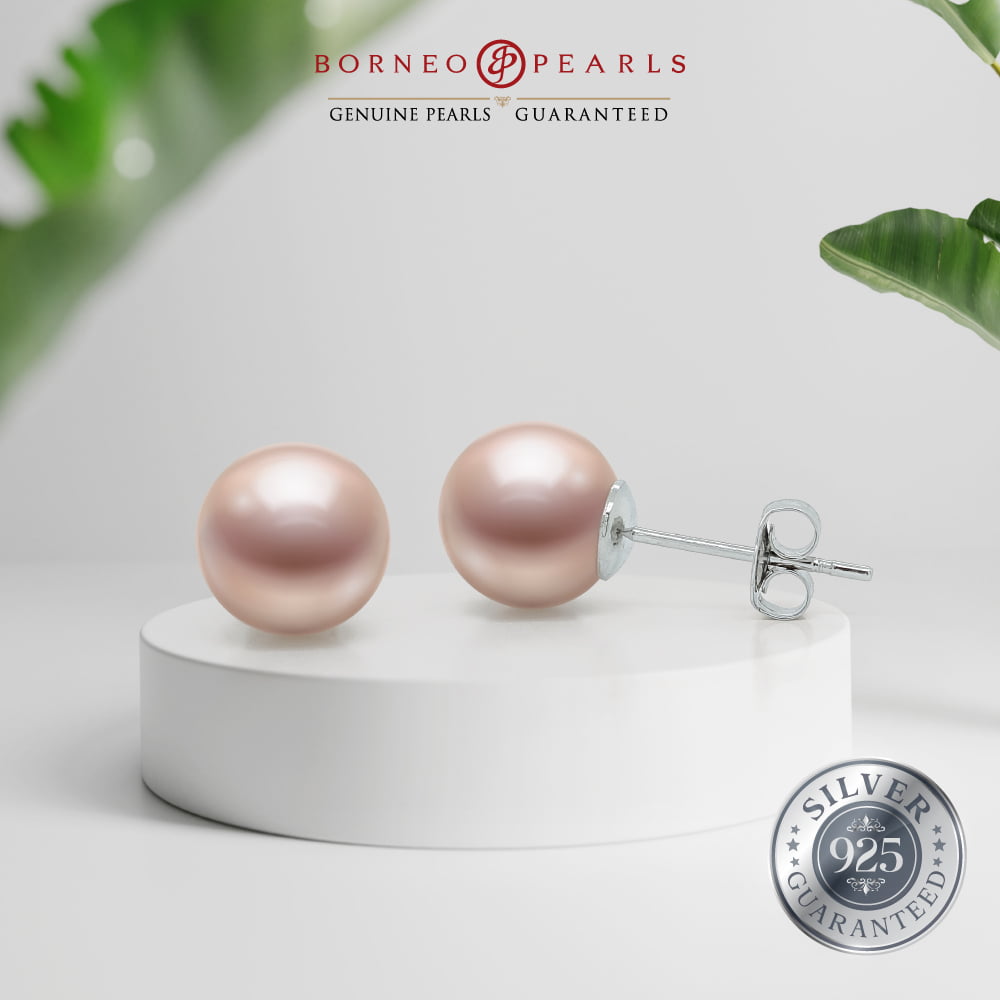 9-10mm Lustrous Round Pearl Stud in 925 Silver