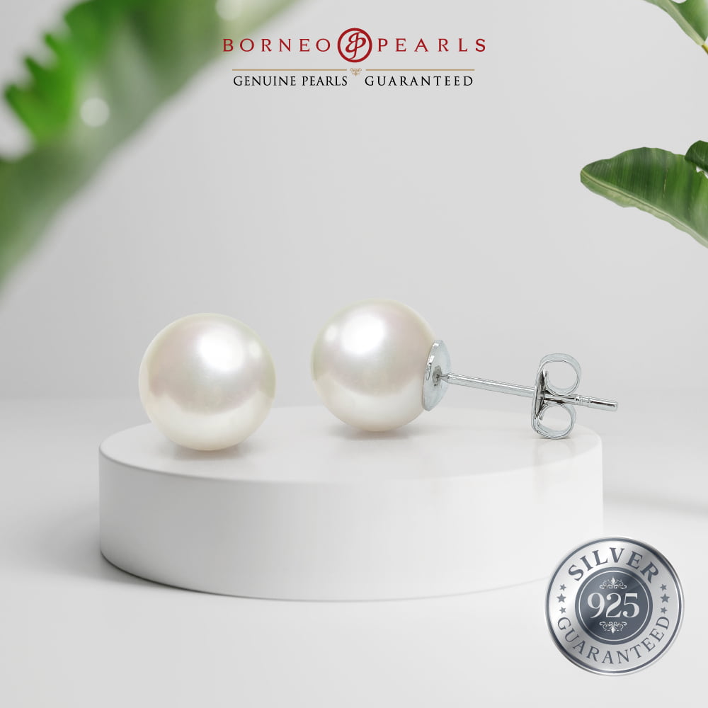 9-10mm Lustrous Round Pearl Stud in 925 Silver