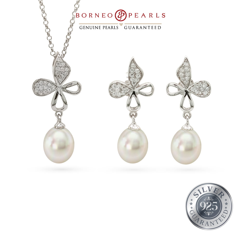 925 Silver Pearl Earring & Pendant Set - Grace