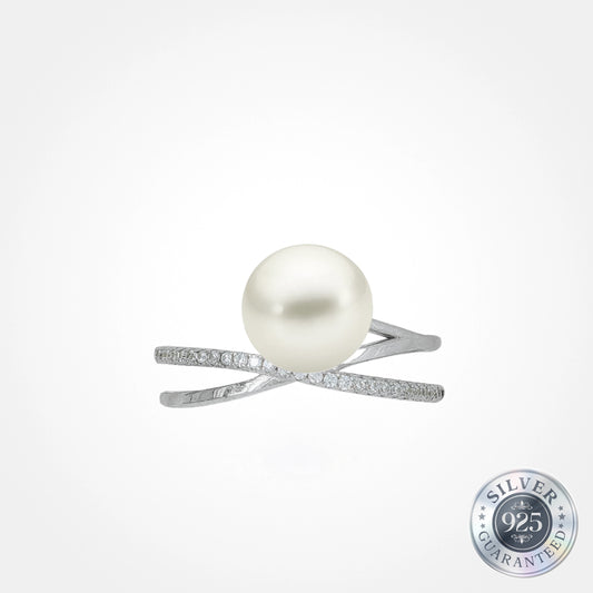 925 Silver Criss Cross Pearl Ring