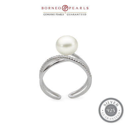 Criss Cross 925 Silver Pearl Rings