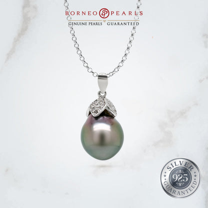 11mm Tahitian Pearl Drop Pendant on 925 Silver Chain