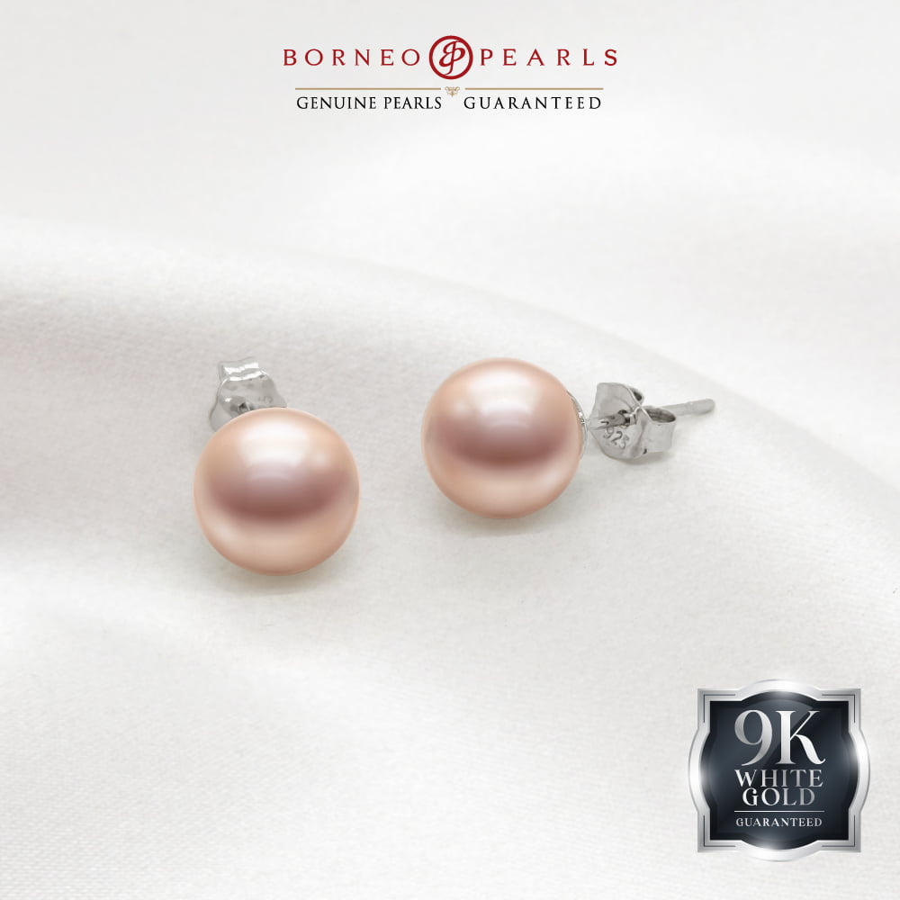 7-8mm Round Pearl Earrings in 9K White Gold / 925 Silver