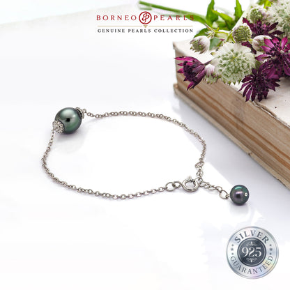 9-10mm Tahitian Pearl Cascade Bracelet in 925 Silver