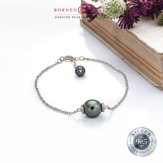 9-10mm Tahitian Pearl Cascade Bracelet in 925 Silver