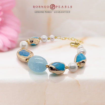 Aquamarine , Turquoise , Pearl Bracelet – The Jewel of The Sea