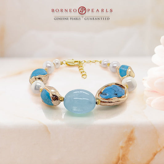 Aquamarine , Turquoise , Pearl Bracelet – The Jewel of The Sea