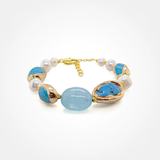 Aquamarine & Turquoise Pearl Bracelet