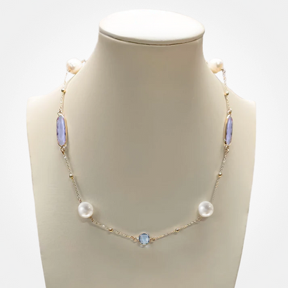 16" Pearl with Crystal Stones Necklace