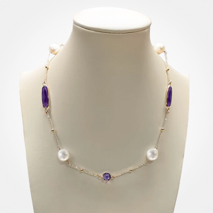 16" Pearl with Crystal Stones Necklace