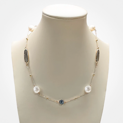 16" Pearl with Crystal Stones Necklace