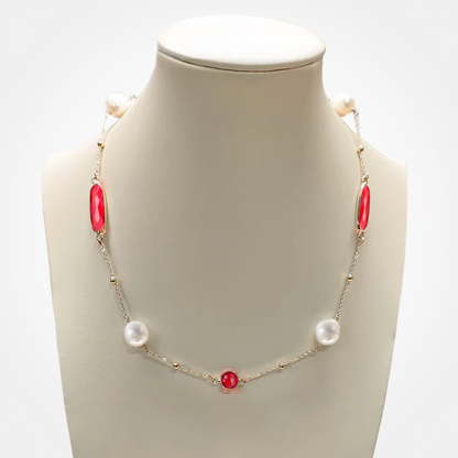 16" Pearl with Crystal Stones Necklace