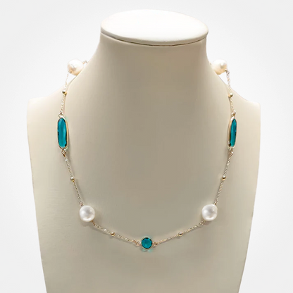 16" Pearl with Crystal Stones Necklace