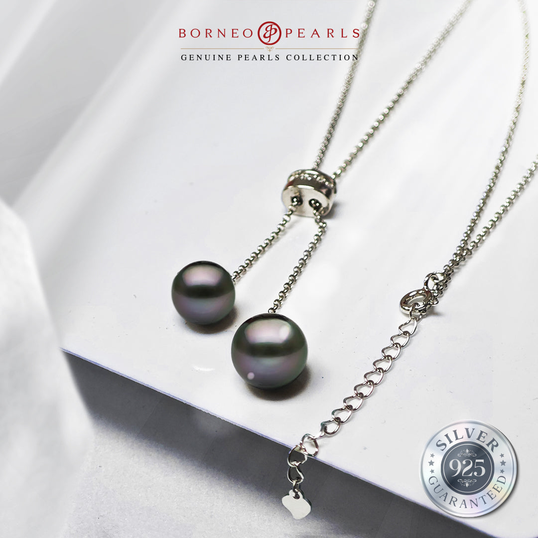 9-11mm Round Tahitian Pearls on Adjustable 925 Silver Chain