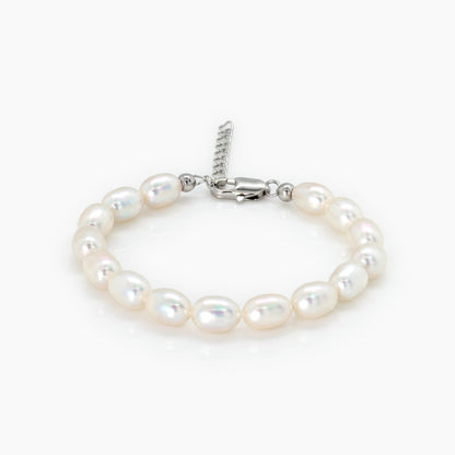 Classic White Rice Pearl Bracelet – 6–7mm