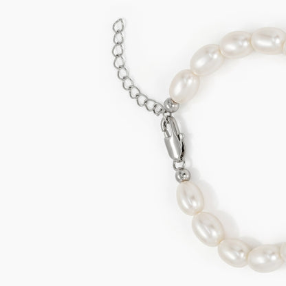 Classic White Rice Pearl Bracelet – 6–7mm