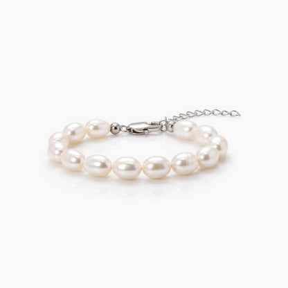 Classic White Rice Pearl Bracelet – 6–7mm
