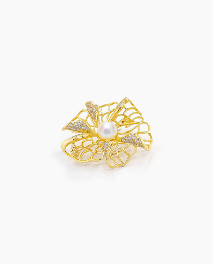 Golden Bloom Pearl Brooch