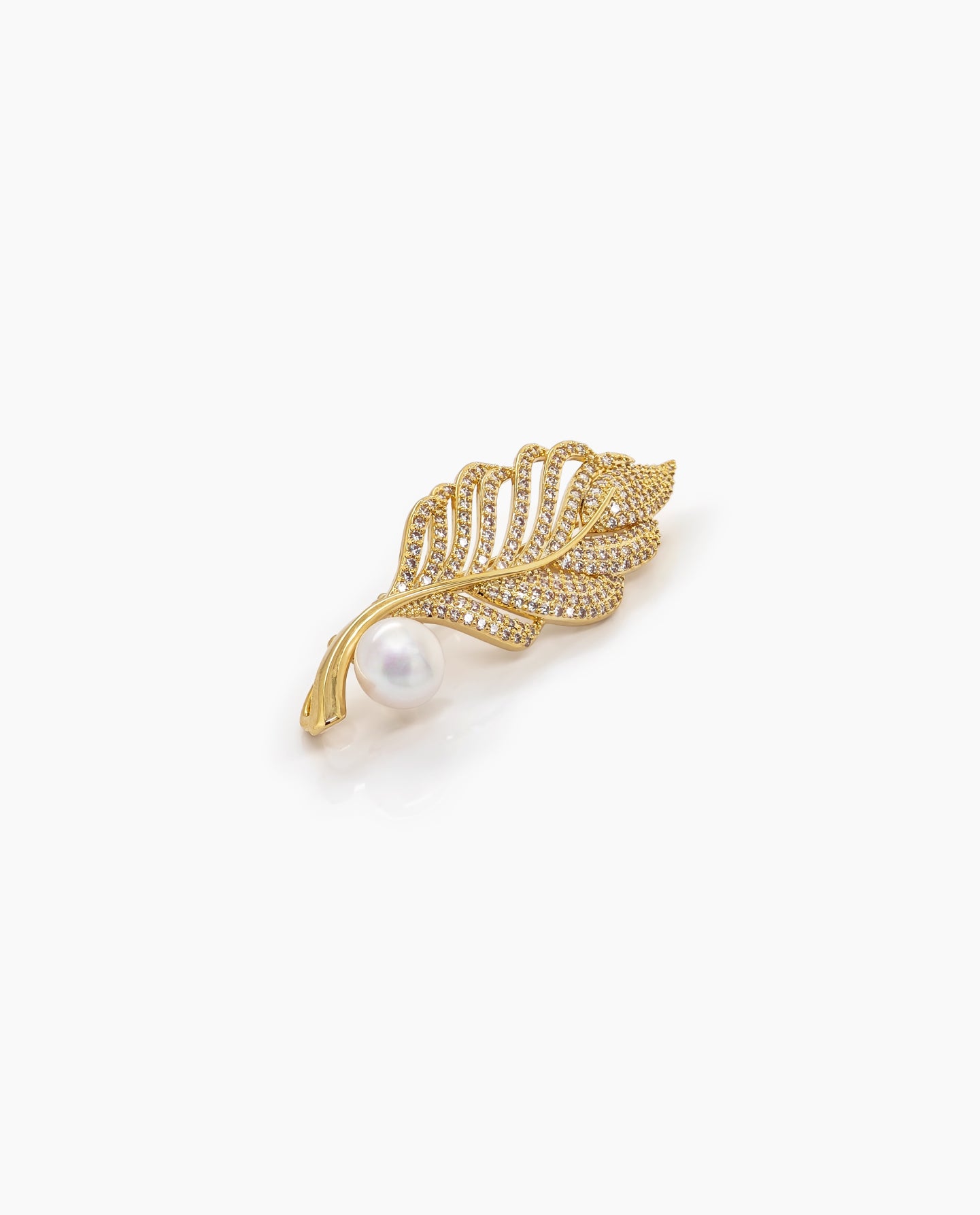 Golden Leaf Pearl Brooch