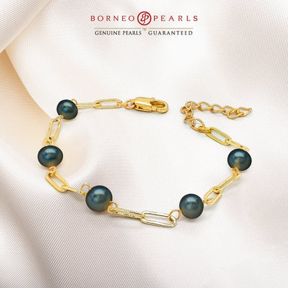 Pearls on Gold Platted Link Chain Bracelet