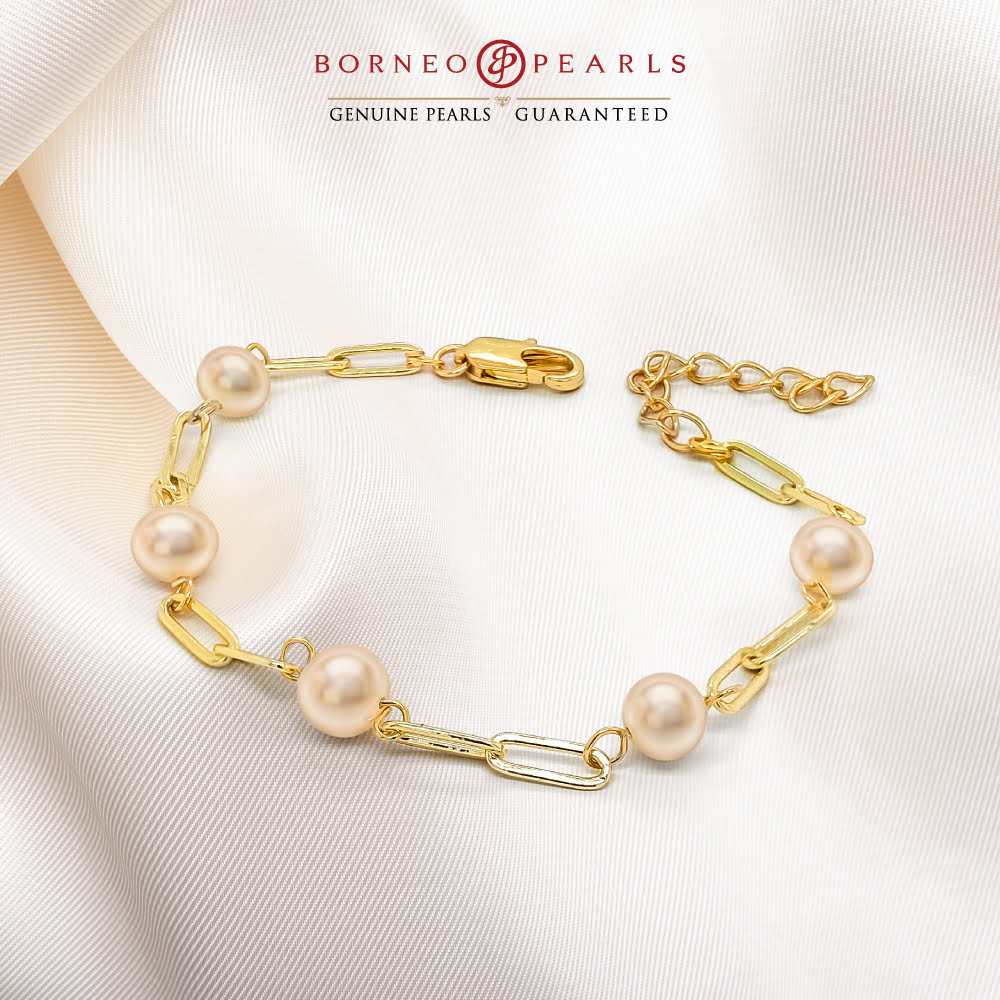 Pearls on Gold Platted Link Chain Bracelet