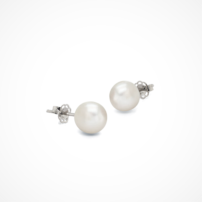 Round Pearl studs in 9K White Gold & Silver