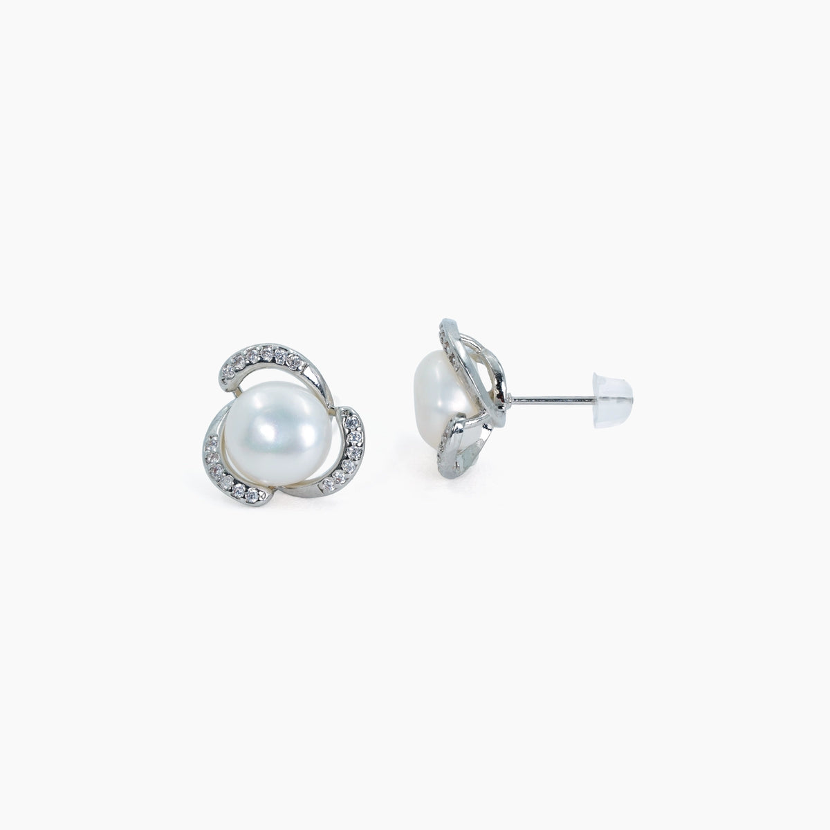 Crystal Halo Pearl Stud Earrings