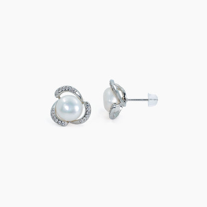 Crystal Halo Pearl Stud Earrings