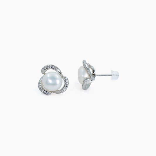 Crystal Halo Pearl Stud Earrings