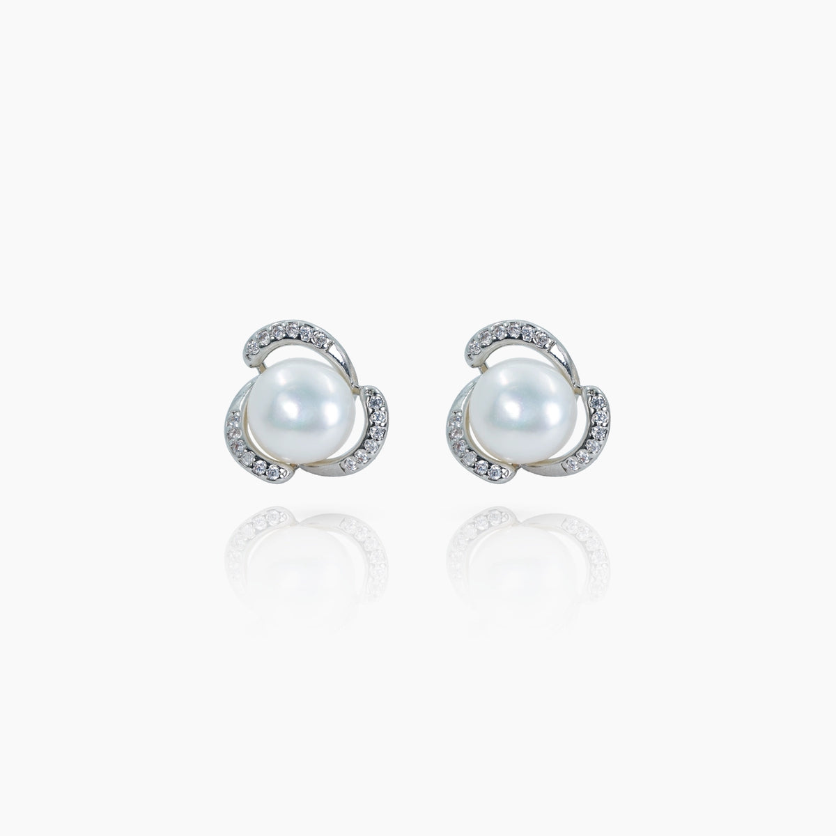 Crystal Halo Pearl Stud Earrings