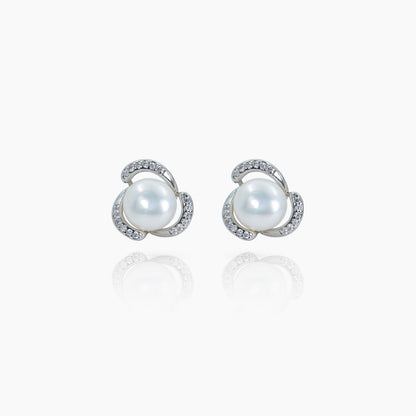 Crystal Halo Pearl Stud Earrings