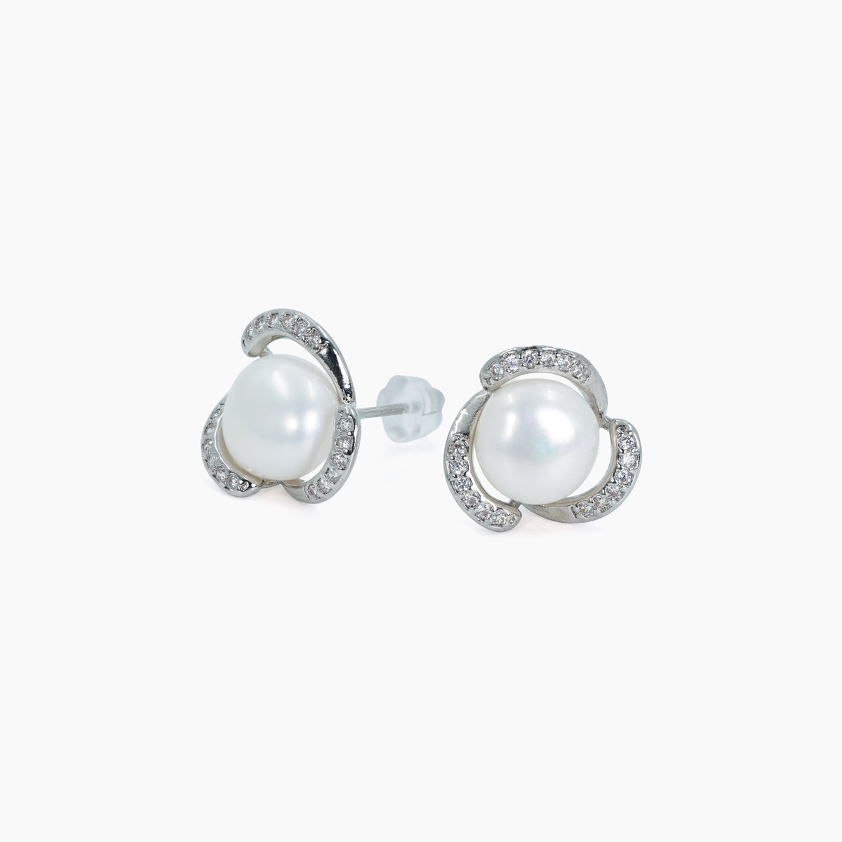 Crystal Halo Pearl Stud Earrings