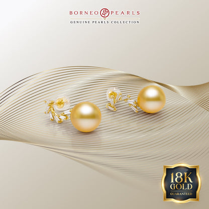 10-10.5mm Golden South Sea Pearl & Diamond Earrings