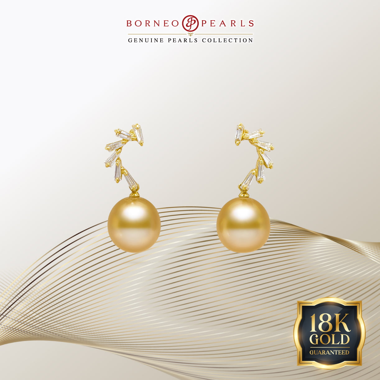 10-10.5mm Golden South Sea Pearl & Diamond Earrings