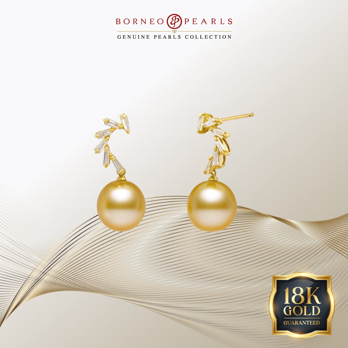 10-10.5mm Golden South Sea Pearl & Diamond Earrings