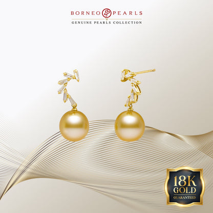 10-10.5mm Golden South Sea Pearl & Diamond Earrings