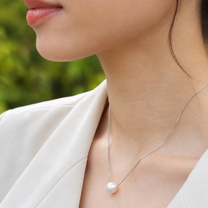 Classic White Round Pearl Adjustable Necklace – 9–10mm