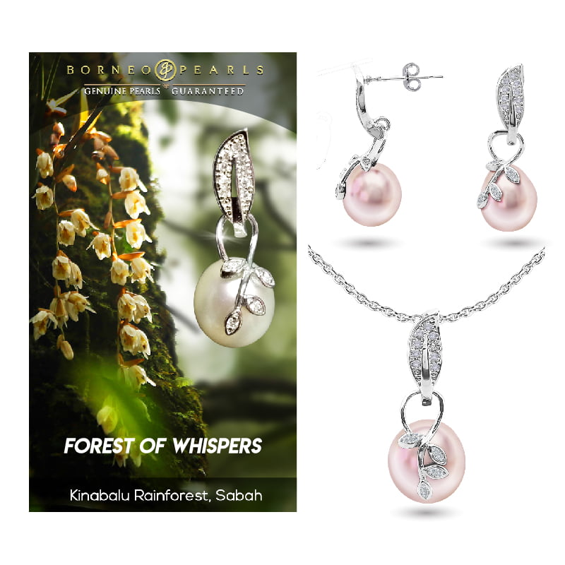 forest of whispers pearl pendant and earring set