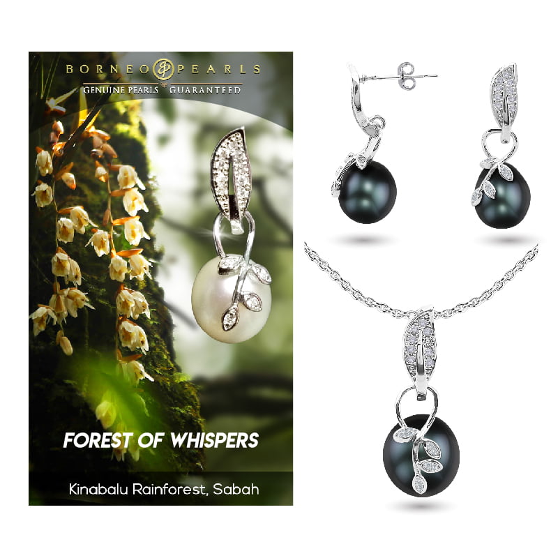 forest of whispers pearl pendant and earring set