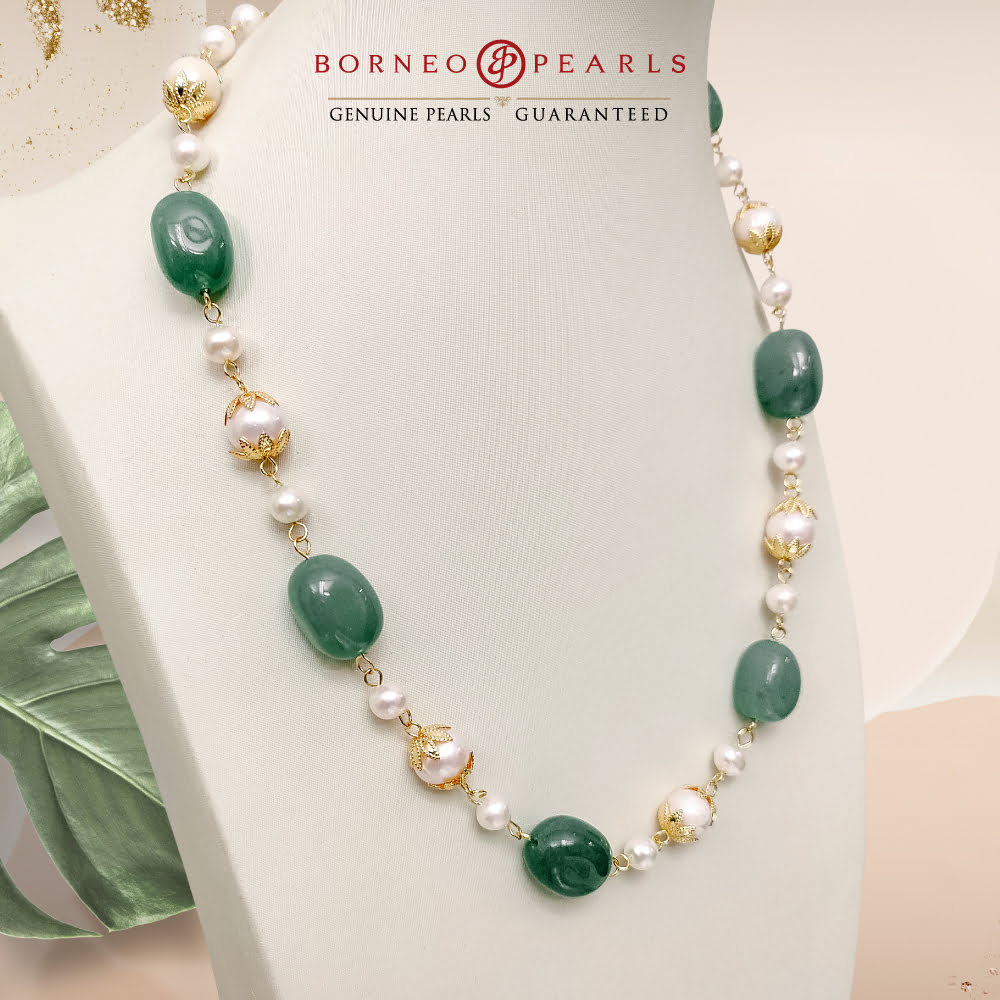 Necklace of Prosperity, Aventurine with Pearl Necklace