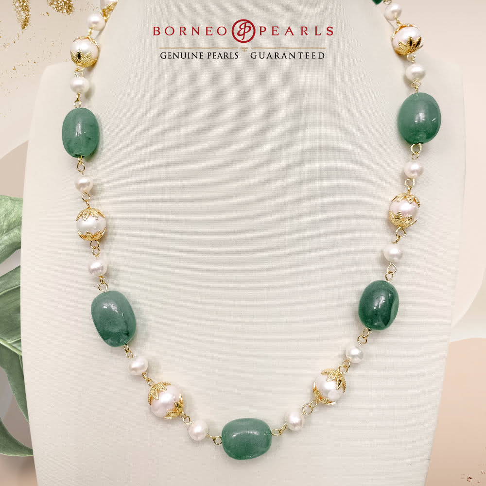 Necklace of Prosperity, Aventurine with Pearl Necklace