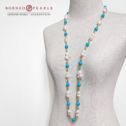 Ocean of Hope Turquoise & Pearl 40 inch Necklace